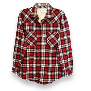 Women's Size L (12-14) Red Rover Combo Plaid Fleece Button Down NWOT